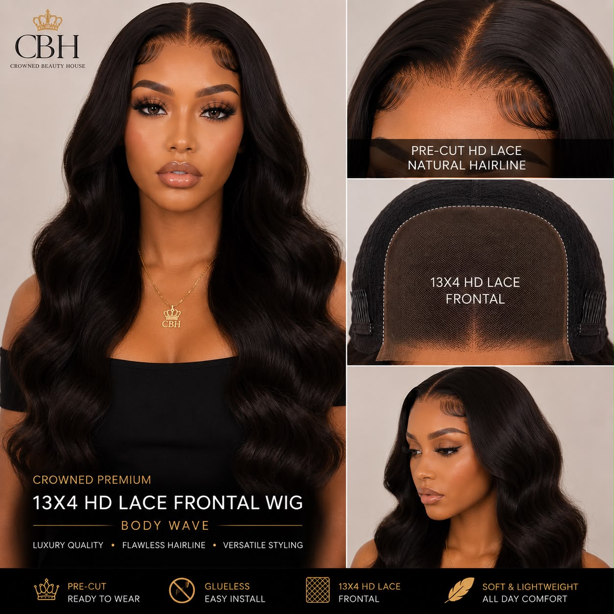 Crowned Premium 13x4 HD Lace Wig Frontal Body Wave