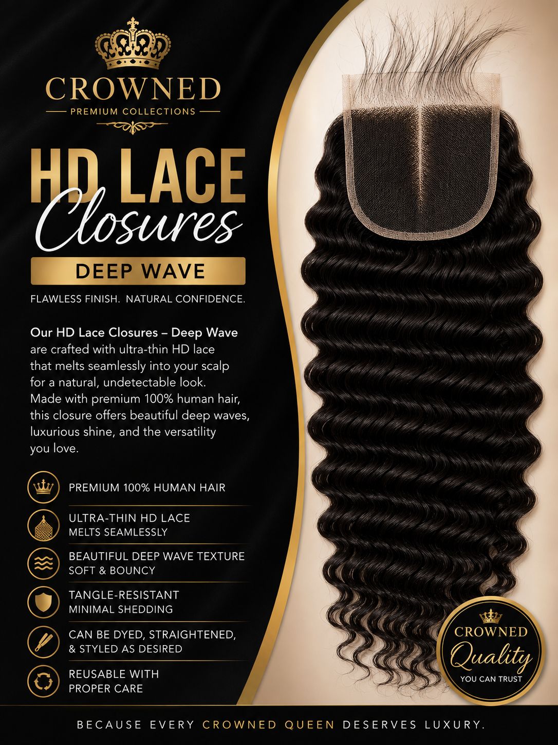 Crowned Premium HD Lace Closure 5x5 – Deep Wave