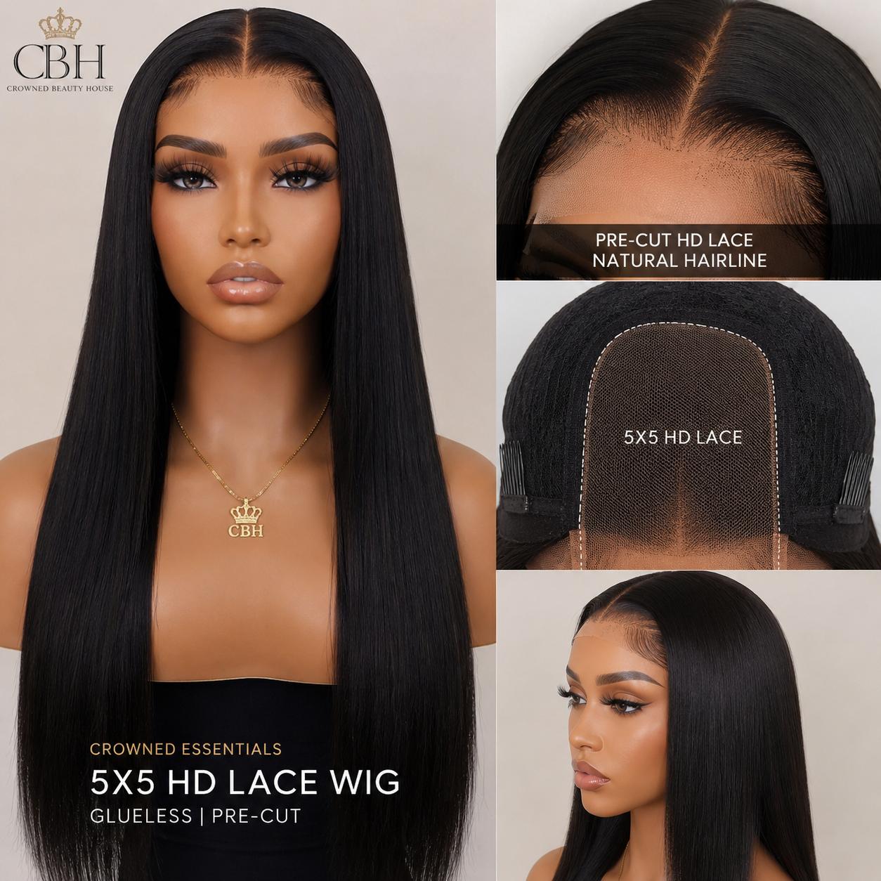 Crowned Essentials 5x5 HD Lace Glueless Wig Pre-Cut-Straight