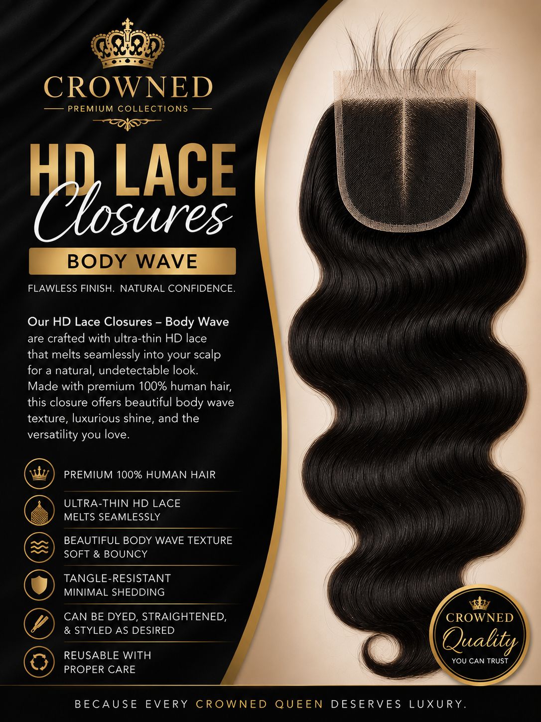 Crowned Premium HD Lace Closure 5x5 – Body Wave