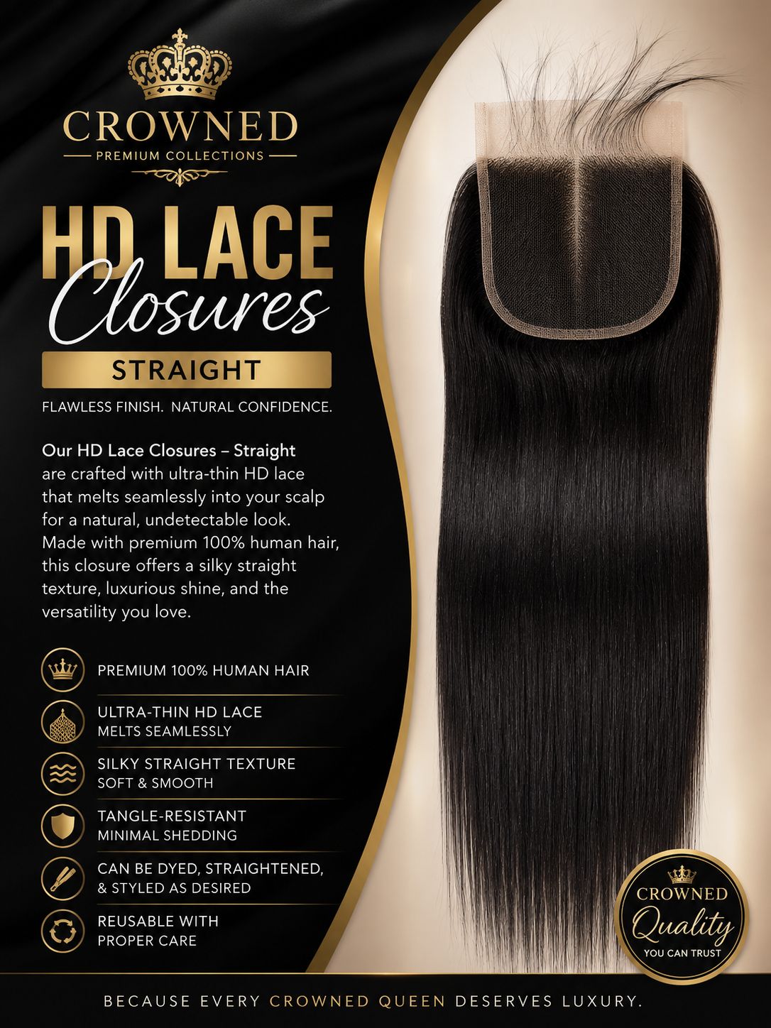 Crowned Premium HD Lace Closure 5x5 – Straight